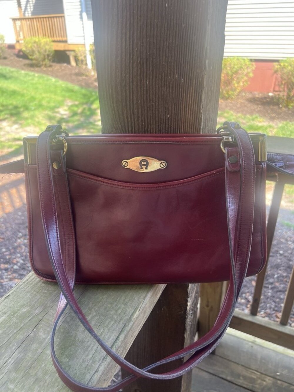 Vintage 70s Etienne Aigner OXBLOOD Leather shoulder bag logo double straps